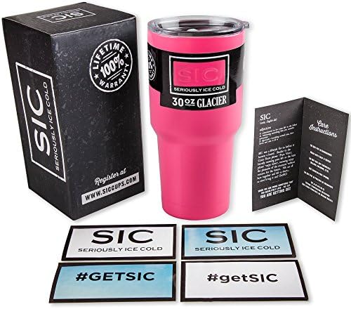SIC Cup Seriously Ice Cold Stainless Steel Double Wall Travel Tumbler, Bright Pink 30 oz