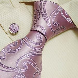 A1013 Designer Pink Paisleys Necktie Cufflinks Set with Gift Box Ties for Him Jacquard Woven Purple...