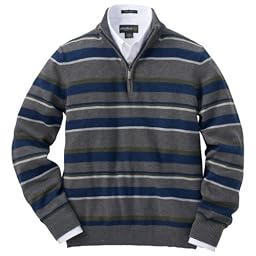 Eddie Bauer Blended Supima Cotton Half-zip Mock Neck Stripe Sweater Eddie Bauer Blended Supima Cotton Half-zip Mock Neck Stripe Sweater