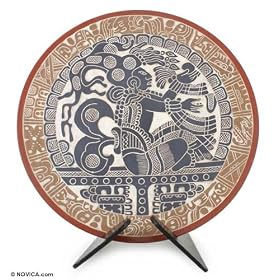 Ceramic plate, 'Gray Maya Governor'