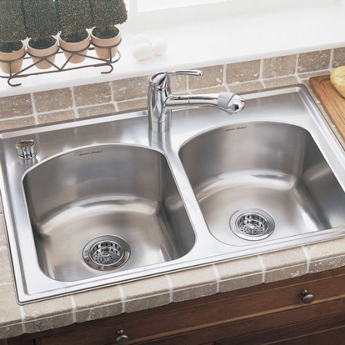 American Standard 7502.103.075 Culinaire 33-Inch self-rimming Single Hole Double Bowl Kitchen Sink, Stainless Steel