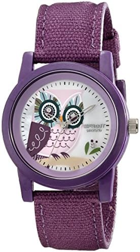Sprout Women's ST/5503MPPR Organic Cotton Straps Diamond Accented Owl Printed Dial Purple Cotton Strap  Watch