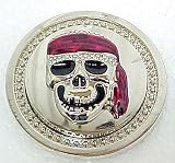 Spinning Red Bandanna Skull Rhinestone Belt Buckle