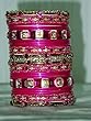 Indian Handmade Magenta and Golden Stone Work Kundan Bangles Set Belly Dance