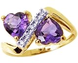 14K Yellow or White Gold Two-Of-Hearts Gemstone and Diamond Ring-Amethyst-full, half sizes from 5-8.5
