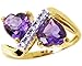 14K Yellow or White Gold Two-Of-Hearts Gemstone and Diamond Ring-Amethyst-full, half sizes from 5-8.5