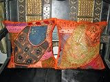 2 Red Gujrati Embroidered Sari Toss Pillow Cushion Covers