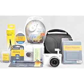 Digital Camera On Sale 2013 : Nikon 1 J1 White with a 10-30 Lens + 16gb Sd Card + Tripod + Bag & More On Line