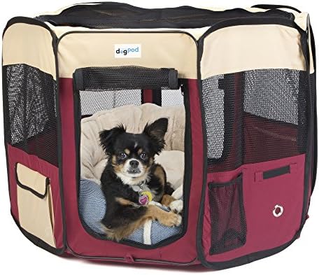The ALL NEW dogPod - SMALL 36" Soft Pet Play Pen. A Zippered Base Makes It the Safest Exercise Crate for Your Dog (Or Cat). For Medium Sized Dogs Who Want a Cozy Alternative to Metal Dog Crates.