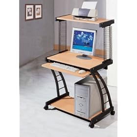 Rolling Computer Desk for your Home Office, Maple Finish