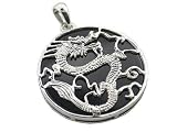 Onyx Round Dragon's Spirit Pendant, 925 Sterling Silver