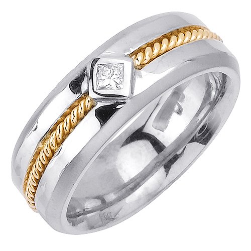 Elegant Diamond Wedding Bands With Comfort Fit 14K Two-tone Gold Can Also Be Made In Platinum or Other Colors 18K And 24K Is Also Available 8mm 0.10ct tw SI1 Clearity and H or I Color