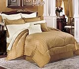 10PC Full/Queen Stripe Ivory Duvet Cover Set 300 Thread Count egyptian Cott ....