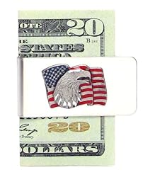 Patriotic Sculpted Pewter Moneyclip - American Flag with Eagle Head