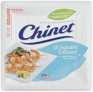 Chinet Classic Dinner Plate, White, Square, 9-1/2 Inch, 15 Count