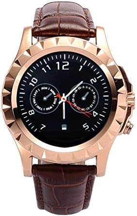 LEMFO LF08 Bluetooth Smart Watch Wrist Smartwatch Heart Rate Thermometer UV Measurement for IOS Android Smartphones (Gold Leather)