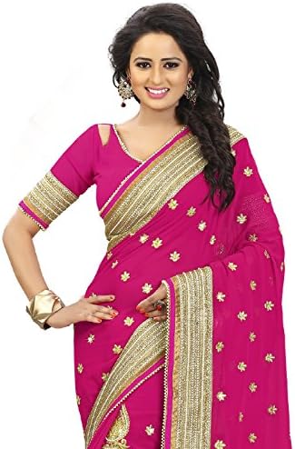 Surat Tex Pink Heavy Georgette Sarees with Blouse Piece