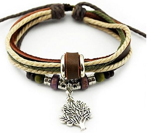 MZER Vintage Charm Multilayer Woven Wrap Adjustable Leather Bracelet Unisex Fashion Jewelry