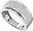 Mens 10k White Gold Micro Pave Diamond Wedding Band "Size 10"