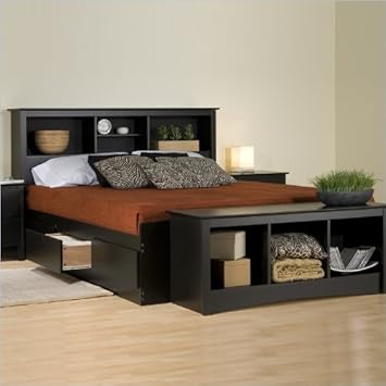Prepac Sonoma Black Bookcase Platform Storage Bed with Headboard - King,Prepac,241151-253366