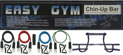 Doorway Chin up Pull up Bar and 4 Premium Exercise Resistance Bands w Free Door Anchor and Exercise Manual. Perfect for any home exercise program or physical therapy. NOW WITH FREE ANKLE STRAP!