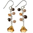 Brown Freshwater Pearl Earrings With Pink Moonstone, Swarovski Crystal Beads & Floral Design