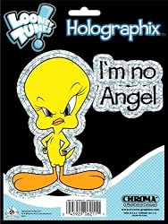 Tweety Bird with Attitude "I'm No Angel" Metal Flake Holographic Decal Emblem Sticker