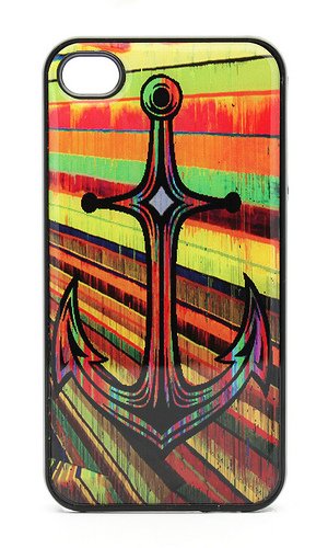 BLACK Snap On Case iPhone 4 4S Plastic - Dripping Anchor sailor rainbow paint colorful