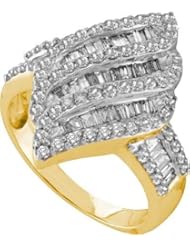 1.00 Carat (ctw) 14K Yellow Gold Round & Baguette White Diamond Ladies Fashion Right Hand Ring 1 CT