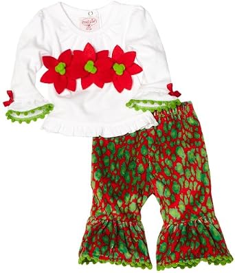 Mud Pie Baby-girls Infant Leopard Poinsettia 2 Piece Pant Set