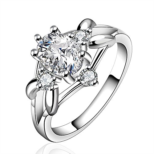 New 925 Silver Beautiful Clear Crystal Diamond Ring Engagement Wedding Ring Classic Design