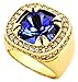 Gold Tone Synthetic Blue CZ Stone Mens Rick Ross Hip Hop Style Ring