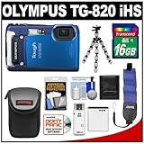 Olympus Tough TG-820 iHS Shock & Waterproof Digital Camera (Blue) with 16GB Card + Battery + Floating Strap + Case + Flex Tripod + Accessory Kit