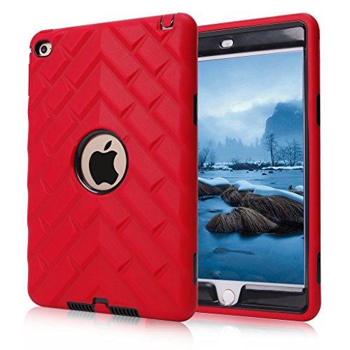 HOcase iPad mini 4 Case - Dual Layer Rugged Shockproof Protective Case with Tough Tire Design for iPad mini 4 (Red+Black)