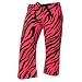 Hot Pink Fuschia Zebra Black Stripe Novelty Print Brushed flannel cotton low rise flared capri pants, 5 adult sizes