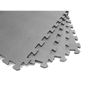 48 Square Feet ( 12 tiles + borders) 'We Sell Mats' Light Gray 2' x 2' x 3/8 Anti-Fatigue Interlocking EVA Foam Exercise Gym Flooring