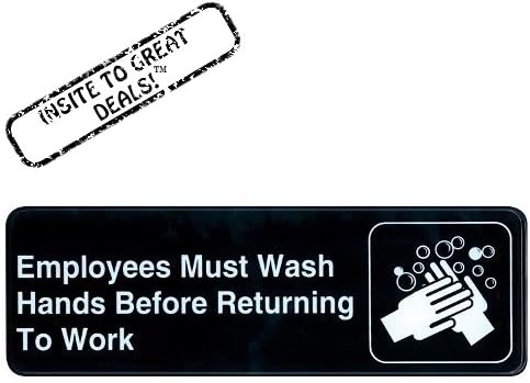 Employees Must Wash Hands Before Returning to Work Sign with Self Adhesive Backing, White on Black