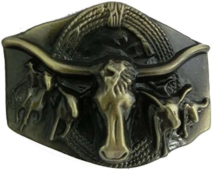 Men's Steer Western Vintage Horn Bull Head Metal Belt Buckle Cowboy Style Bronze