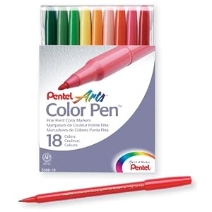 Pentel-Color-Pen-Fine-Point-Color-Markers-Fiber-Tip-Assorted-Colors-Set-of-18-S360-18-
