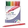 Pentel S360-18, Color Pen, Fine Point Color Markers, Fiber Tip, Assorted Colors, Set of 18