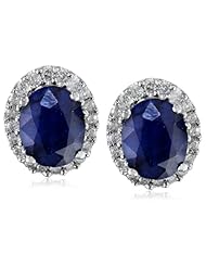 White-Gold Diamond and Diffused Sapphire Stud Earrings (0.38cttw, G-H Color, I1-I2 Clarity)