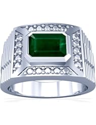 18K White Gold Emerald Cut Emerald Solitaire Ring