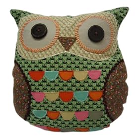 Patchwork Owl Cushion - green