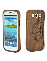 SunSmart(TM) Unique Handmade Natural Wood Wooden Hard bamboo Case Cover for Samsung Galaxy S3 III i9300 with free screen protector(Walnut Compass)