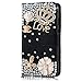 Rosepark(TM) Moto G leather case, 3D Handmade Bling Crystal Crown Rhinestone Flower Pearl Diamond Design Sparkle Glitter Leather Wallet Type Magnet Flip Case Cover for Moto G(Black), With Screen Protector, Stylus Pen and Cleaning Cloth