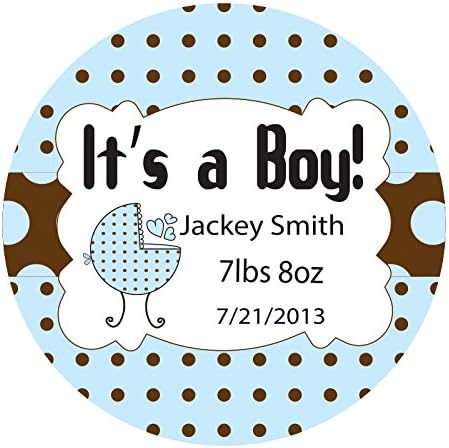 Personalized Circle Baby Shower Gift Tags, IT'S A BOY, 50-Pack - CUSTOM MADE ANY NAME,DATE,WEIGHT