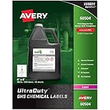 Avery UltraDuty GHS Chemical Labels for Laser Printers, Waterproof, UV Resistant, 4" x 4", 200 Pack (60504)