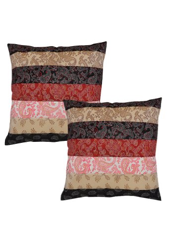 Imagen 1 de Cubierta hecha a mano Cojín Silk Set con la impresión Manzana de Oro y Patchwork Tamaño 16 x 16 pulgadas Juego de 2 piezas