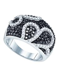 1.54 cttw 10k White Gold Black Diamond Ladies Cocktail Right Hand Fashion Paisley Ring (Real Diamonds: 1.54 cttw, Ring Sizes 4-10)