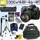Nikon D300 DX 12.3MP Digital SLR Camera with 18-200mm f/3.5-5.6G ED-IF AF-S VR DX Nikkor Zoom Lens + Nikon MB-D10 Multi Power Battery Pack + 8GB Deluxe Accessory Kit